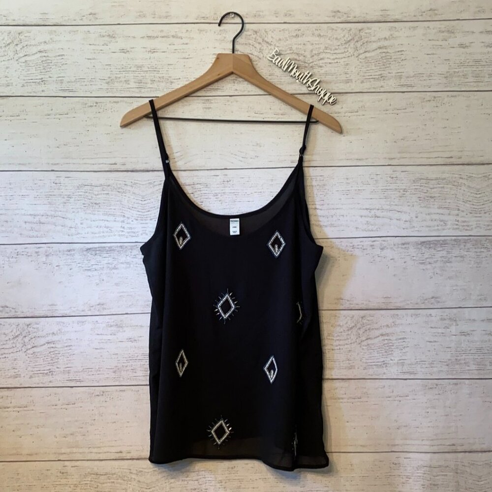 Old Navy Southwestern Boho Beaded Sheer Crop Tank Top Blouse